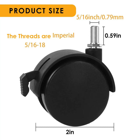 Heavy Duty 2 Inch Stem Casters That Roll Slick As Butter For Living Room Furniture And Mobile Workstations Featuring Bulletproof Steel Cores And Zero Hassle Setup showing dimensions and threads.