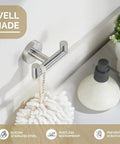 Heavy Duty Brushed Nickel Towel Hook For Bathroom Wall Mount SUS 304 Stainless Steel Double Coat Hook with loofah