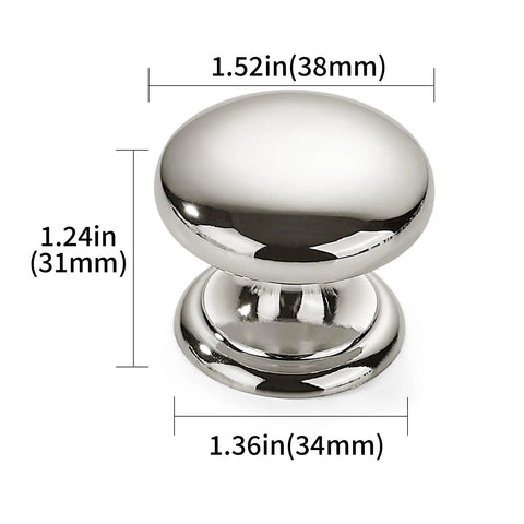 Two Pack One Half Inch Bifold Closet Door Knobs Polished Nickel Zinc Alloy Cabinet Handles with smooth finish and dimensions