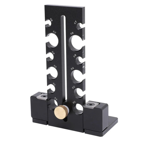 Heavy Duty Adjustable Wood Dowel Maker Jig Kit With Dual Aluminum Blades For Electric Drills, showing 12 hole templates for precise dowel cutting.