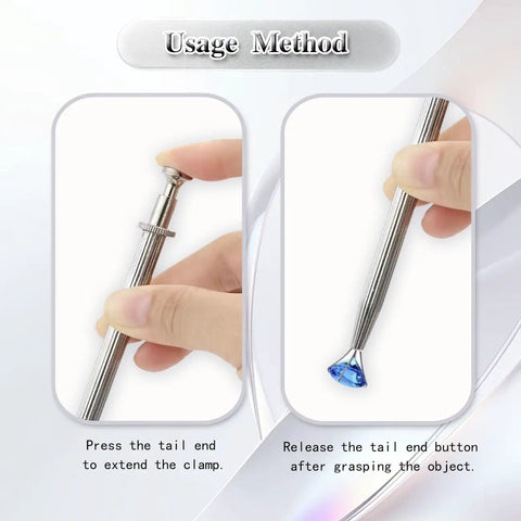 User demonstrating Hella Tight 4 Claw Jewelry Grabber Tool With Heavy Duty Stainless Steel Diamond Tip Pinch Pliers mechanism.