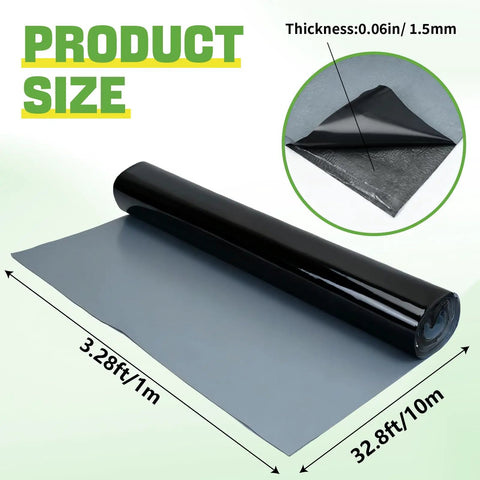 Pro Grade Self Adhesive Waterproof Roofing Membrane Roll Peel And Stick Leak Proof Sealant Tape, 3.28ft x 32.8ft size with thickness shown.
