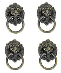 Antique Bronze Lion Head Ring Pull Cabinet Handles Set Of 4 With Screws, 2.6 Inches Long By 1.6 Inches Wide, Ideal For Cabinets