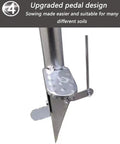 Close-up of white 4.0cm seed sower and fertilizer applicator with upgraded pedal design, galvanized steel, durable garden tool for agriculture.