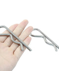 Stainless Steel R Clips 5mm Wire Diameter 100mm Length 2 Pack Heavy Duty Hitch Pin Clips for Trailers and Equipment in hand.