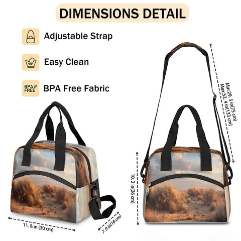 Desert Landscape Insulated Lunch Bag For Women And Men, Leakproof Thermal Cooler Tote With High Capacity dimensions and adjustable strap