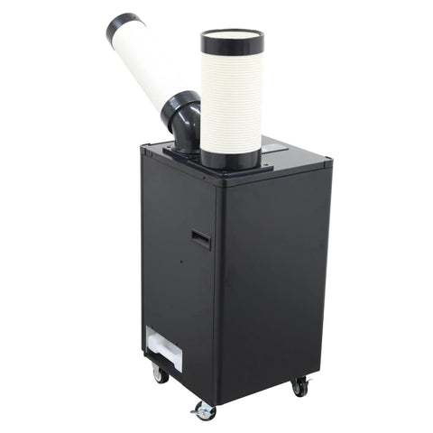 Built Tough 9180 BTU Industrial Spot Cooler And Portable Air Conditioner With High Airflow Single Outlet For Quick Chill Outdoor Tents Events Workshops 110V, black portable cooler with exhaust hose.