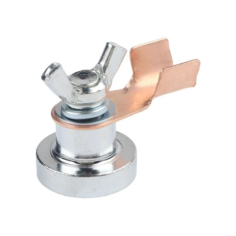Heavy Duty Magnetic Welding Ground Clamp Set For Fast Setup On Flat Or Curved Metal Surfaces With Portable Earth Clip Tool For Pro And DIY Welding Jobs, close-up of copper and metal clip.
