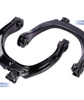 Bolt On Front Upper Control Arms With Ball Joints For Trailblazer Envoy SUVs 2002 To 2009 Upgrade Kit Includes Driver And Passenger Side Arms Plus Two Front Upper Ball Joints, black steel front view