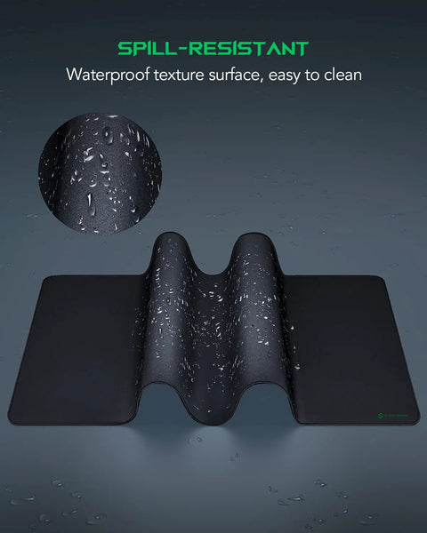 Water-resistant oversized gaming mouse pad desk mat 47.2 by 23.6 inches, non-slip ultra thick cloth surface, anti-fray edges.
