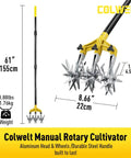 Rotary Cultivator Garden Tool For Loosening Compacted Soil 61 Inch With Detachable Aluminum Tines and yellow handle