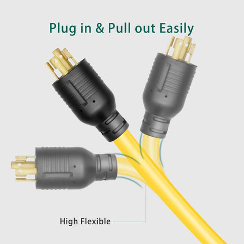 Heavy Duty L14-30P Generator Adapter Cord Makes It Easy To Run Four Household Outlets From Your 30 Amp Generator with flexible plug ends