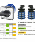 Diagram and components of Beefy Heavy Duty Three Phase Rotary Changeover Switch 125A 660V Three Position 1 0 2 With Twelve Terminals