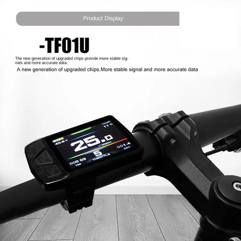 Super Handy Waterproof Joint Colorful LCD Intelligent Ebike Display Meter on bike handlebars showing speed