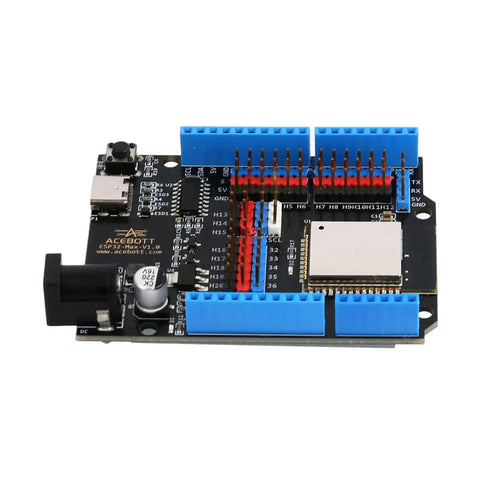 Dope WiFi and Bluetooth Dev Board With USB-C, Arduino IDE Compatibility, MicroPython Ready, and High-Speed I2C/SPI Interfaces for IoT, Smart Home, Mini PC Builds, Robotics, and Tiny Game Console Projects black ESP32 board with USB-C and blue headers