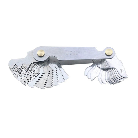 60 Degree Thread Pitch Gauge Set, 30 Pcs SAE Type Stainless Steel Screw Pitch Measuring Tool displayed with folded blades