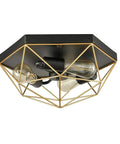 Brass Industrial Flush Mount Ceiling Light 3 Light Square Cage Fixture In Black And Gold Close To Ceiling Design
