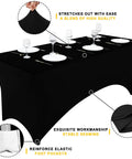 Two Pack Spandex Tablecloths 6 Ft Elastic Fitted Stretch Rectangular Patio Table Cover For Outdoor Tables Wrinkle Free And Washable Black 72x30x30 With Four Elastic Leg Pockets For Outdoor Parties And Weddings on table