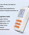 Go-To Portable Handheld Surface Roughness Gauge with LCD Display and Metal Probe, Ultra Precise 0.001 μm, shown in side view with control buttons visible.