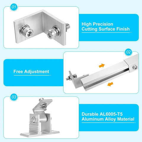Adjustable Solar Panel Tilt Mount Brackets Kit Aluminum Alloy For Roof RV Boat Wall And Off Grid Camping Fits 50W To 400W Panels