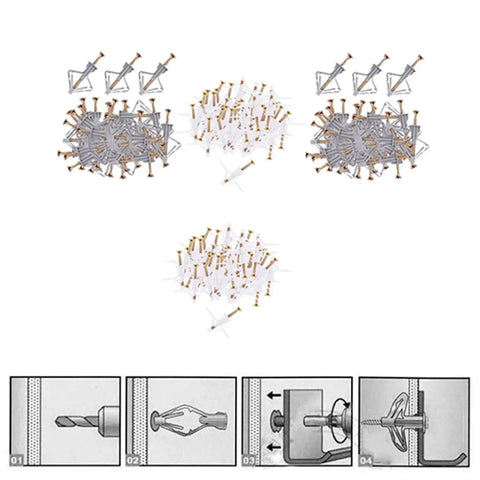 Hollow Wall Anchor Kit 400pc Assortment For Drywall Do It All Expansion Anchors With Split Rib Design Anti Rotation Rust Resistant And Heavy Duty Durable Fasteners For Easy Secure Mounts, 400-piece drywall anchor set and installation steps