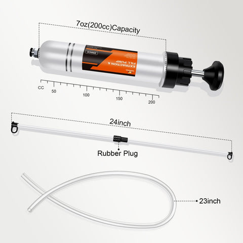 Pro DIY Ready 200cc Manual Fluid Extractor And Fill Syringe For Cars with 23 and 24 inch extension hoses shown