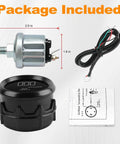 52mm metal oil pressure gauge kit (DC12V) with sender, wiring harness, mounting hardware for 0–150 PSI