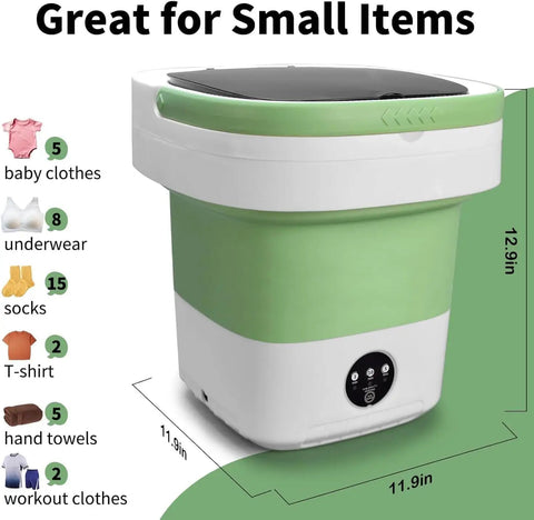 Slick Portable Washing Machine With Dependable Spin Basket, Foldable Mini Washer For Apartment Or College Dorm, Three Cycle Deep Clean Collapsible Laundry Tub In Green, dimensions 12.9 x 11.9 inches