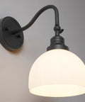 SongCiLT Vintage Wall Sconce 1-Light with White Striped Glass Globe Shade, black metal arm, white glass globe, wall-mounted.