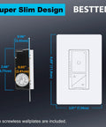 Five Pack Ultra Slim Digital Dimmer Switch Kit With Screwless Wall Plate for Single Pole or 3 Way Use size diagram