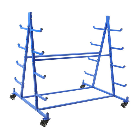 Beefy Double Sided Five Tier Horizontal Storage Rack With Wheels, 500 Pound Capacity Mobile Pipe Rack That Rolls Smooth And Stores Your Heavy Gear Without A Sweat, Rustproof Steel Cart, blue metal design