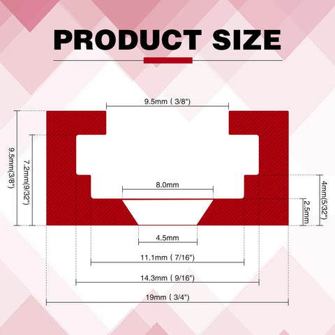 Diagram of Six Piece Red Aluminum T Track Set For Woodworking With Screws Pro Grade Universal Double Cut Profile T Rail dimensions.