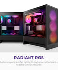 Solid 360 Mm Aio Cpu Cooler Offering Punchy Rgb Vibes For Competitive Gamers Demanding Beastly Chip Temperatures And Straightforward Setup Without Any Messy Wire Clutter in a sleek gaming PC design with RGB lighting.