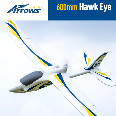 Arrows RC Plane 600mm Hawk Eyes Remote Control Airplane Plug And Play Ready To Fly RTF Easy To Fly in flight with blue accents