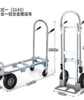 Heavy Duty 2 In 1 Convertible Platform Cart Aluminum Alloy Folding Hand Truck With Stair Climbing Wheels showing dimensions and design.