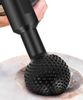 Top Tier Sphere Rotary Burr Angle Grinder Attachment 10mm Plus 14mm Ball Gouge Wood Carving Tool cutting into wood surface.