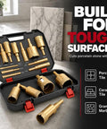 Solid 12 Pack Diamond Hole Saw Kit Brazed Bits For Cutting Ceramic Porcelain Tile Granite Marble Glass Dry Or Wet With No Slip Guide And Storage Bag 1/4 To 2 Inches Gold kit in case with bits for porcelain, ceramic, granite and marble