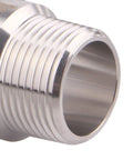 DERNORD stainless steel 1.5-inch sanitary tri-clamp to 3/4-inch male tri-clover fitting, close-up of end