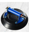 Heavy Duty 10 Inch Vacuum Suction Cup With Metal Handle For Granite Slabs Glass And Tile Manual Pump Lifter Tool showing blue handle and black base.