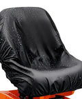 Universal Lawn Mower Seat Cover For OptimusZ 52 Weatherproof Cushioned Protector with water droplets on black fabric.