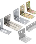 50 Pieces Steel L Shaped Right Angle Brackets Furniture Repair Plates Corner Braces Fasteners Set showcased in various angles