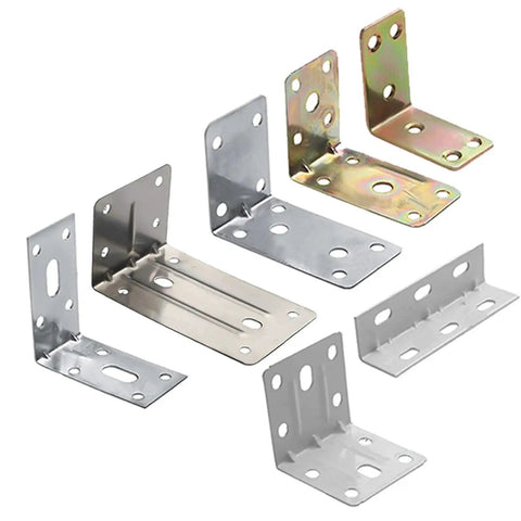 50 Pieces Steel L Shaped Right Angle Brackets Furniture Repair Plates Corner Braces Fasteners Set showcased in various angles