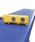 Electric Hydraulic Ground Lift Table With Tilt Top control panel, yellow switch on blue surface, easy operation for heavy lifting.
