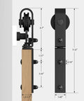 Side and front view of mounting hardware from Beefy 3.5 Ft Bi Folding Sliding Barn Door Hardware Kit For Two Doors.