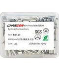 Non Insulated Butt Connectors BN1.25 Kit, 120 Pieces For 16 To 22 AWG Wire, Copper 0.8mm Thickness, Durable Crimp Terminals, Handy Automotive Electrical Connectors in clear case