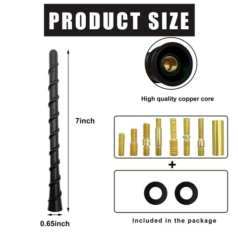 Flexible 7 Inch PVC Car Antenna Mast Replacement with Screw Waterproof Spiral Antenna Topper size and accessories included