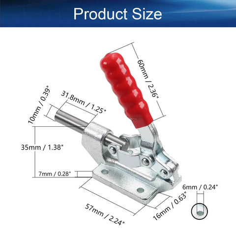 Heavy Duty Toggle Clamp With Quick Release For Woodworking And Welding, 600 Lb Push Pull Action, Red and Silver, GH36003