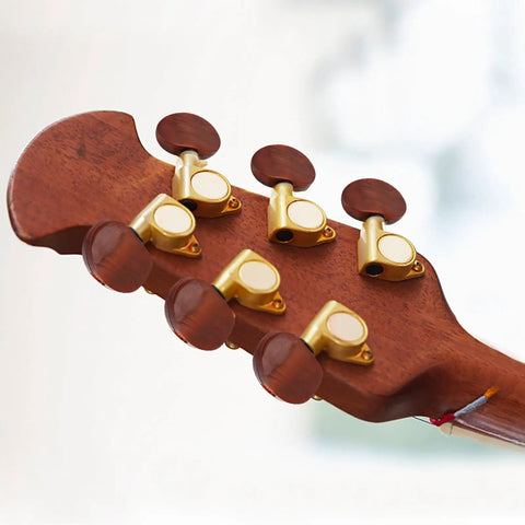 Top Tier Locking Tuning Pegs For Acoustic And Electric Guitar Featuring 3L3R Machine Heads With Screws Bushings And Ferrules To Stop Rust Deliver Super Fast Accurate Tuning While Keeping Strings Locked In Place Securely For Long Lasting Durable gold tuners on guitar headstock