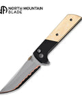 Chop2 Folding Pocket Knife With 3.35 Inch Tanto SLD Steel Blade And Copper Layer Accents Aluminum Handle With Copper Damascus Patch Built For EDC Outdoor Camping And Everyday Carry Use