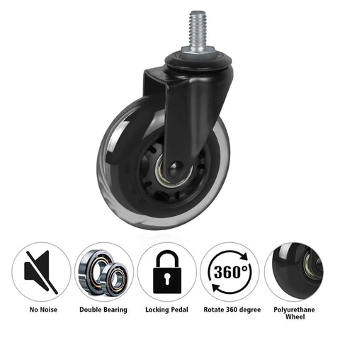 Badass 3 Inch Rubber Caster Wheels Set Of 4 With 3/8 Threaded Stem Heavy Duty Swivel Casters showing a single wheel with locking pedal.
